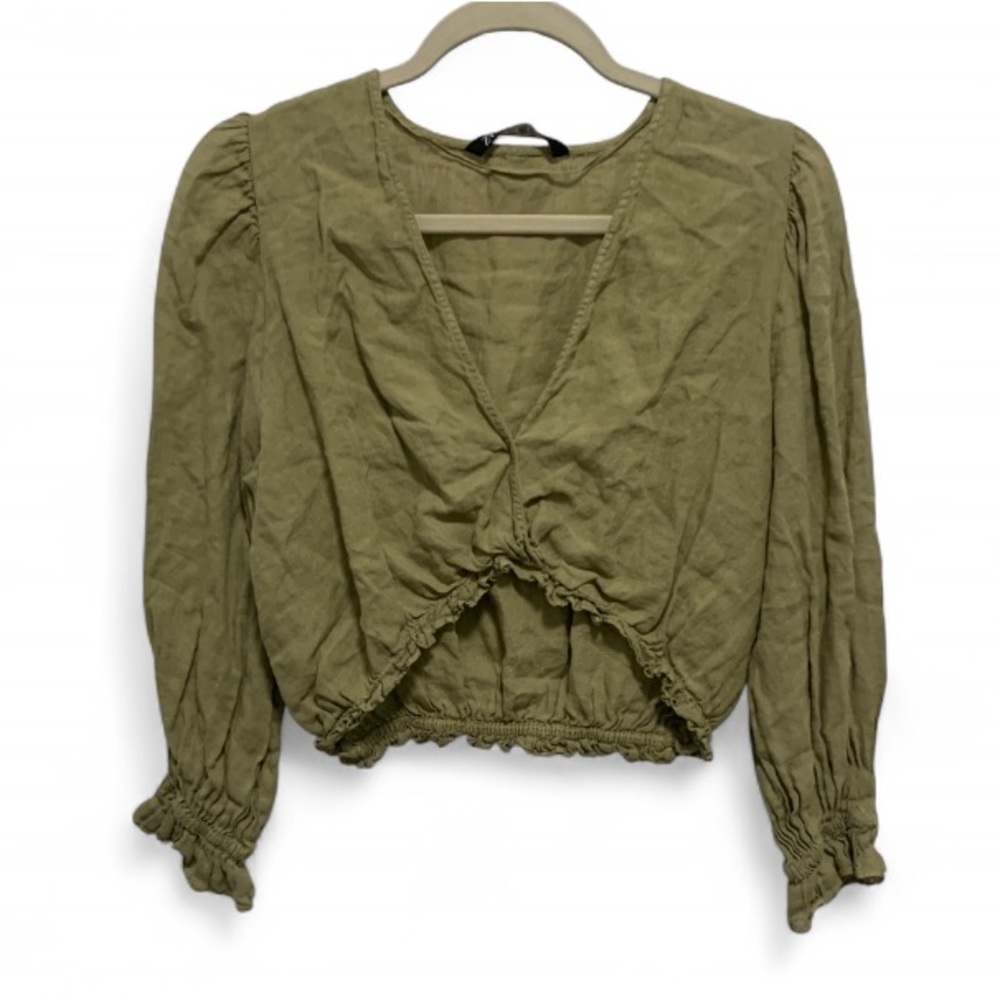 Zara Olive Green Long Sleeve Crop Top